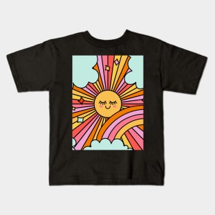 Cute Smiling Sun Retro Groovy 70s Pink Yellow Kids T-Shirt